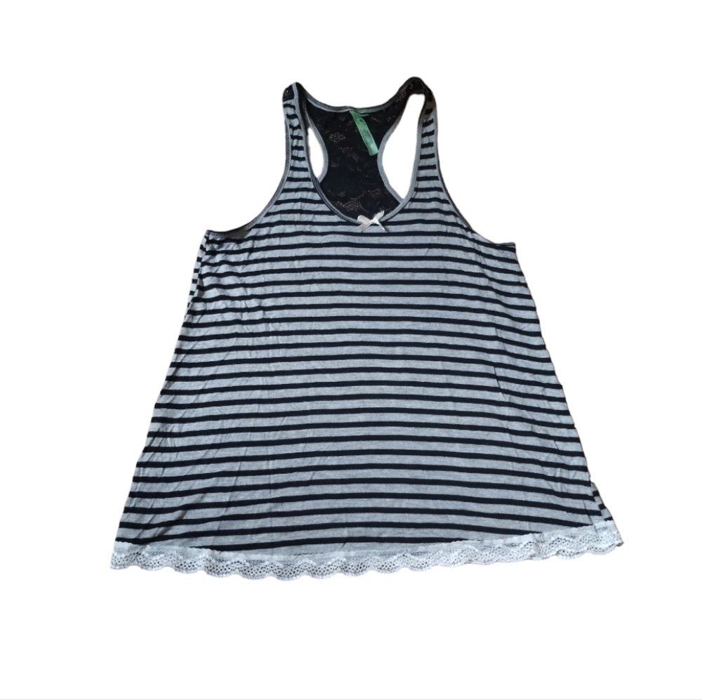 Honeydew Intimates Size M Sleepwear Black Gray Stripe Lace RacerBack Tank Top PJ